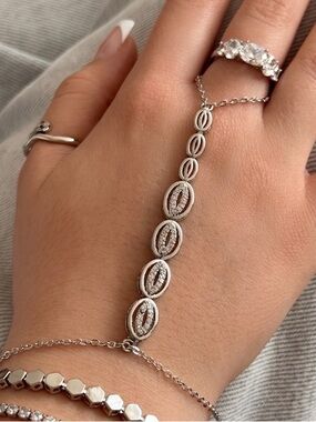 3/$40! Platinum Plated Hand Chain Pave Zirconia Finger-to-Wrist Slave Bracelet